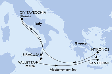 Itinerariu Croaziera Marea Mediterana - MSC Cruises - MSC Divina - 7 nopti