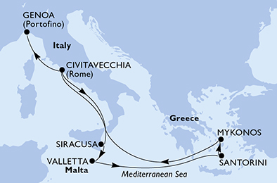 Itinerariu Croaziera Marea Mediterana - MSC Cruises - MSC Divina - 8 nopti
