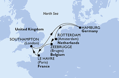 Itinerariu Croaziera Vestul Europei - MSC Cruises - MSC Euribia - 7 nopti