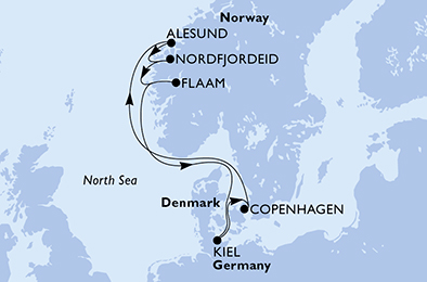 Itinerariu Croaziera Fiordurile Norvegiene - MSC Cruises - MSC Euribia - 7 nopti