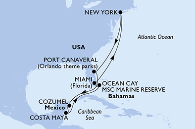 Itinerariu Croaziera Caraibe & Bahamas - MSC Cruises - MSC Meraviglia - 11 nopti