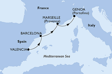Itinerariu Croaziera Mediterana de Vest - MSC Cruises - MSC Musica - 3 nopti