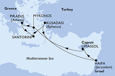 Itinerariu Croaziera Mediterana de Vest & Pamantul Sfant - MSC Cruises - MSC Musica - 7 nopti