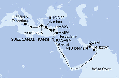 Itinerariu Croaziera Repozitionare Dubai spre Messina - MSC Cruises - MSC Opera - 18 nopti
