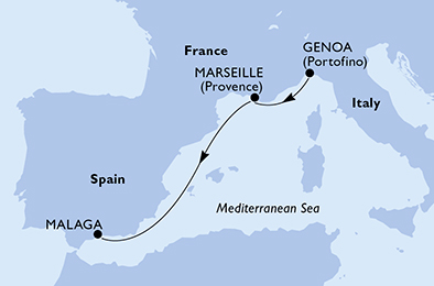 Itinerariu Croaziera Mediterana de Vest - MSC Cruises - MSC Orchestra - 3 nopti