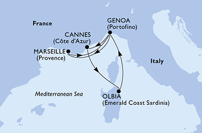 Itinerariu Croaziera Mediterana de Vest - MSC Cruises - MSC Orchestra - 5 nopti