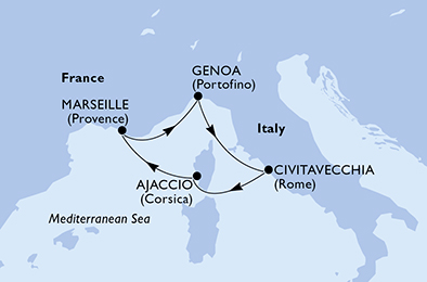 Itinerariu Croaziera Mediterana de Vest - MSC Cruises - MSC Orchestra - 4 nopti