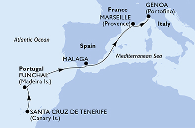 Itinerariu Croaziera Mediterana de Vest - MSC Cruises - MSC Poesia - 6 nopti