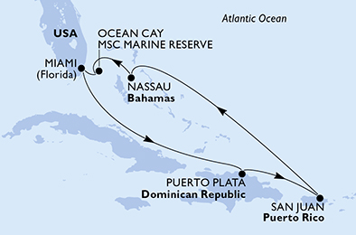 Itinerariu Croaziera Caraibe & Bahamas - MSC Cruises - MSC Seascape - 7 nopti