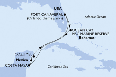 Itinerariu Croaziera Caraibe & Bahamas - MSC Cruises - MSC Seashore - 7 nopti