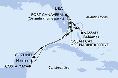 Itinerariu Croaziera Caraibe & Bahamas - MSC Cruises - MSC Seashore - 11 nopti
