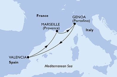 Itinerariu Croaziera Mediterana de Vest - MSC Cruises - MSC Seaside - 4 nopti