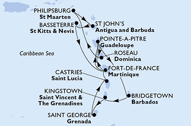 Itinerariu Croaziera Caraibe - MSC Cruises - MSC Seaside - 14 nopti