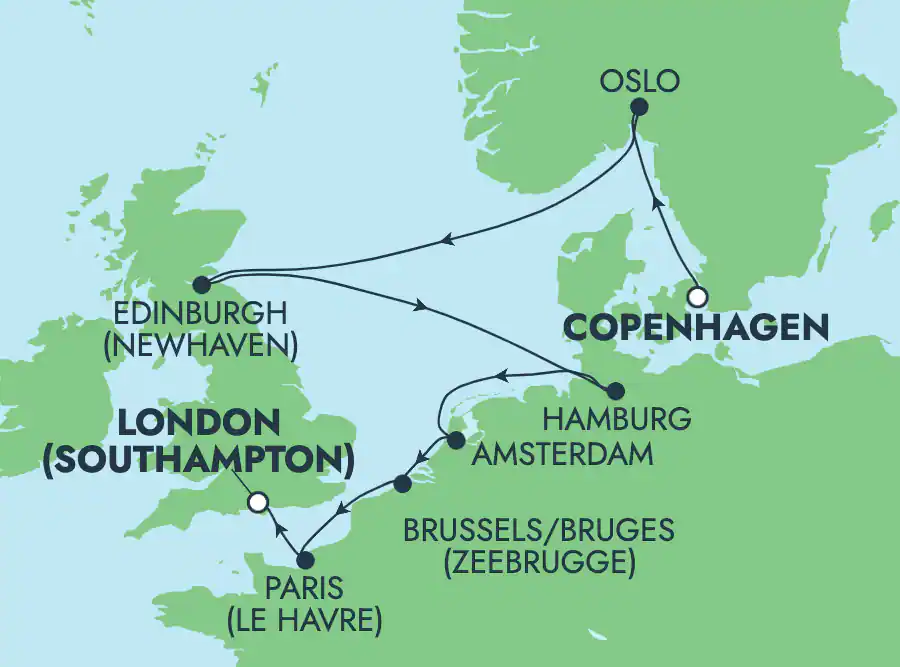 Itinerariu Croaziera Vestul Europei - Norwegian Cruise Line - Norwegian Dawn - 10 nopti