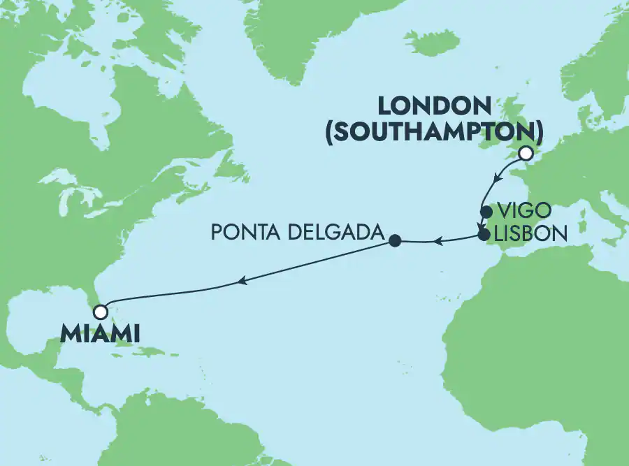 Itinerariu Croaziera Transatlantic Southampton spre Miami - Norwegian Cruise Line - Norwegian Encore - 12 nopti