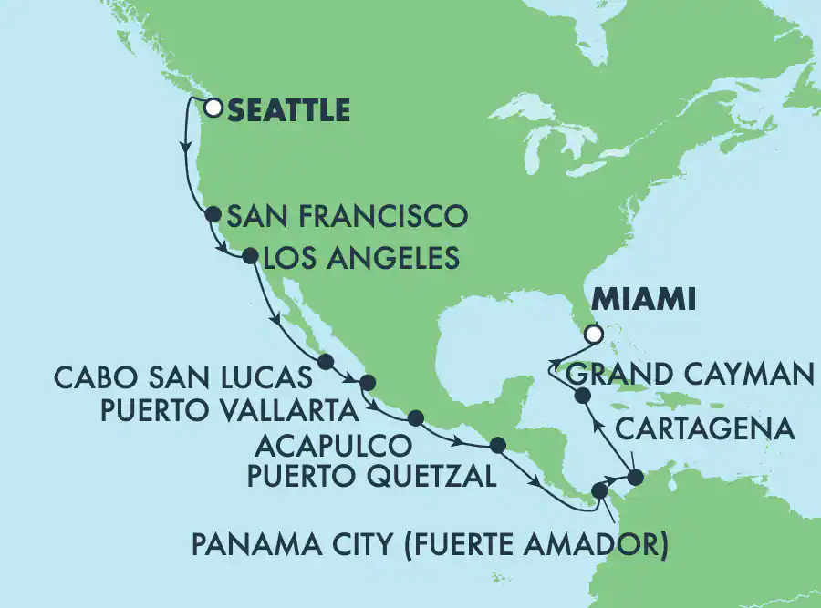Itinerariu Croaziera Canalul Panama - Norwegian Cruise Line - Norwegian Encore - 21 nopti