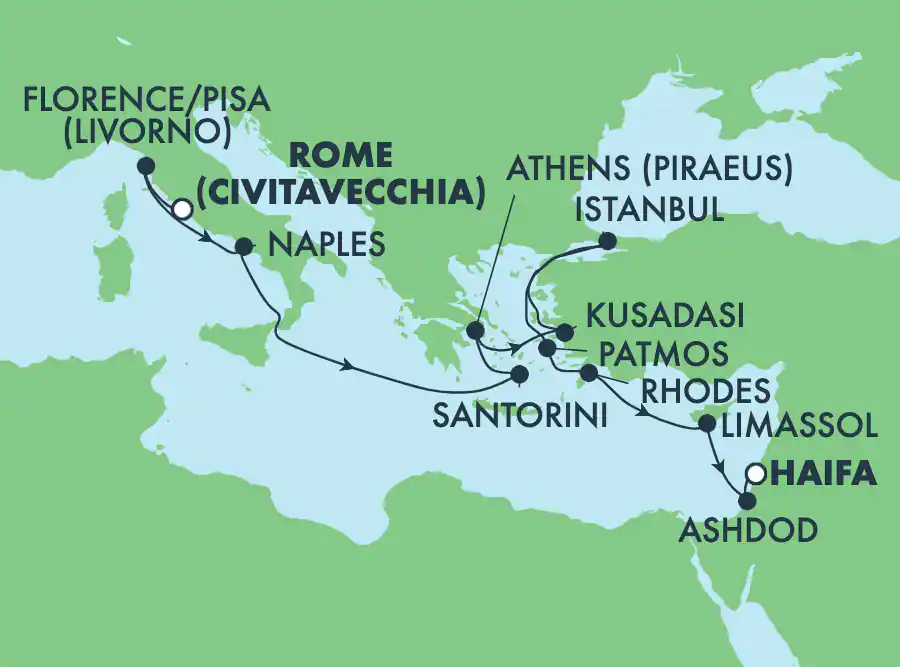 Itinerariu Croaziera Mediterana de Est & Pamantul Sfant - Norwegian Cruise Line - Norwegian Epic - 12 nopti