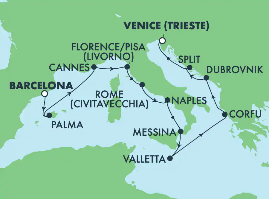 Itinerariu Croaziera Grand Mediterana - Norwegian Cruise Line - Norwegian Escape - 11 nopti