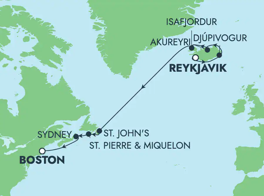 Itinerariu Croaziera Transatlantic Reykjavik spre Boston - Norwegian Cruise Line - Norwegian Jade - 11 nopti