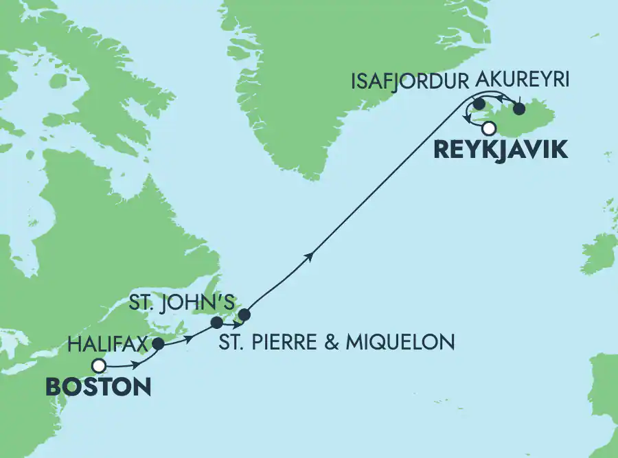 Itinerariu Croaziera Transatlantic Boston spre Reykjavik - Norwegian Cruise Line - Norwegian Jade - 10 nopti