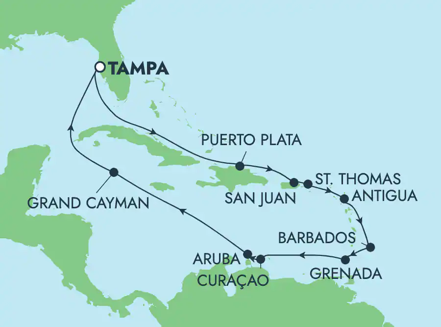 Itinerariu Croaziera Caraibe & Bahamas - Norwegian Cruise Line - Norwegian Jade - 14 nopti