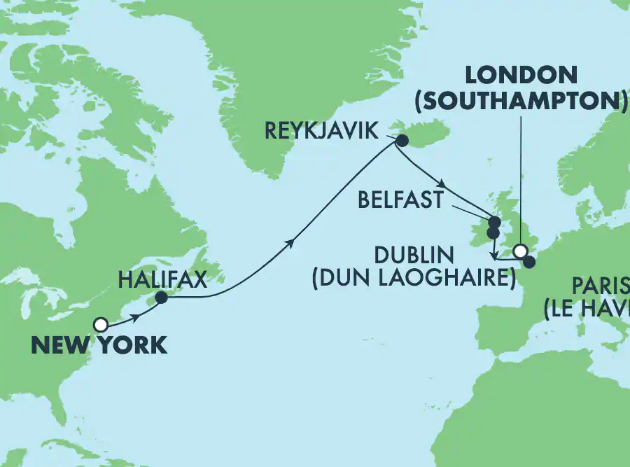 Itinerariu Croaziera Transatlantic New York spre Southampton - Norwegian Cruise Line - Norwegian Pearl - 14 nopti