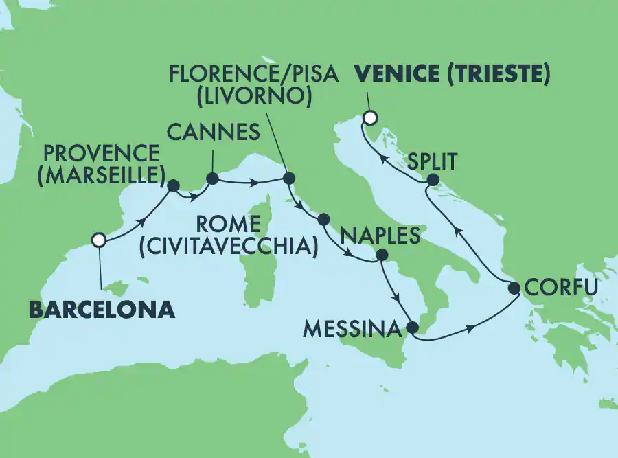 Itinerariu Croaziera Mediterana de Vest & Marea Adriatica - Norwegian Cruise Line - Norwegian Pearl - 9 nopti