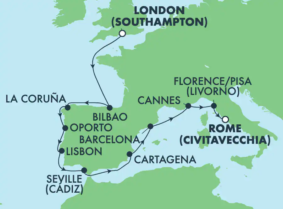Itinerariu Croaziera Mediterana de Vest & Oc.Atlantic - Norwegian Cruise Line - Norwegian Prima - 12 nopti