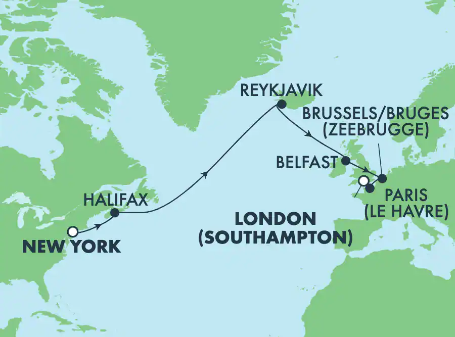 Itinerariu Croaziera Transatlantic New York spre Southampton - Norwegian Cruise Line - Norwegian Prima - 15 nopti