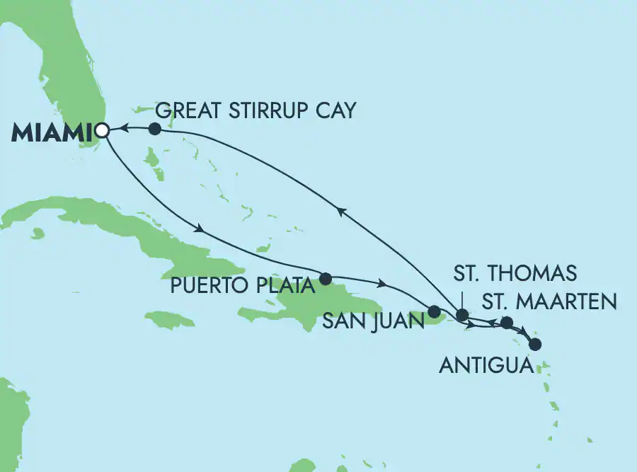 Itinerariu Croaziera Caraibe & Bahamas - Norwegian Cruise Line - Norwegian Sky - 9 nopti