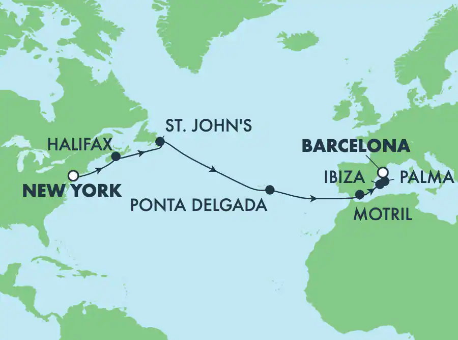 Itinerariu Croaziera Transatlantic New York spre Barcelona - Norwegian Cruise Line - Norwegian Sky - 14 nopti