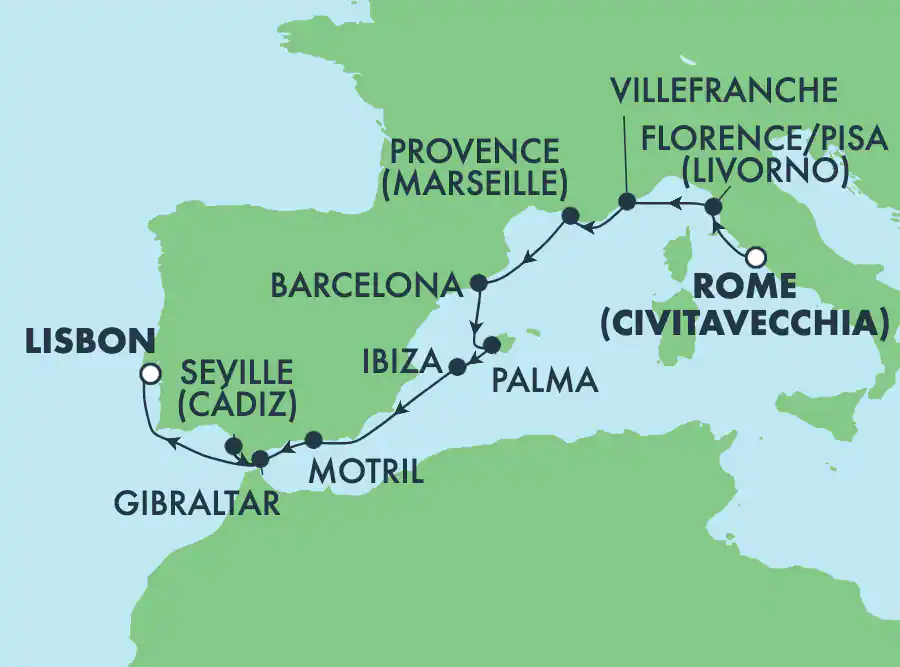 Itinerariu Croaziera Mediterana de Vest & Oc.Atlantic - Norwegian Cruise Line - Norwegian Viva - 10 nopti