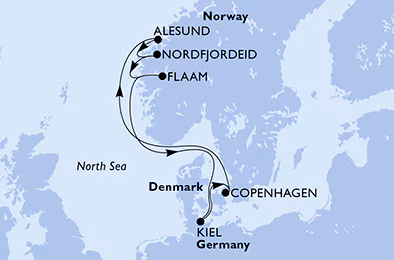 Itinerariu Croaziera Fiordurile Norvegiene - MSC Cruises - MSC Euribia - 7 nopti