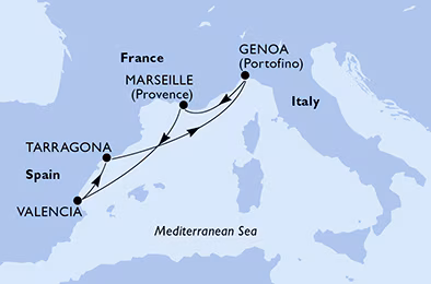 Itinerariu Croaziera Mediterana de Vest - MSC Cruises - MSC Fantasia - 5 nopti