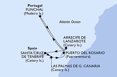 Itinerariu Croaziera Insulele Canare - MSC Cruises - MSC Opera - 6 nopti