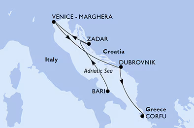 Itinerariu Croaziera Marea Adriatica - MSC Cruises - MSC Opera - 7 nopti
