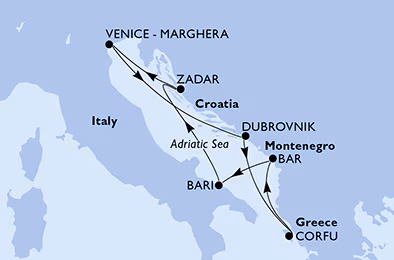 Itinerariu Croaziera Marea Adriatica - MSC Cruises - MSC Opera - 7 nopti