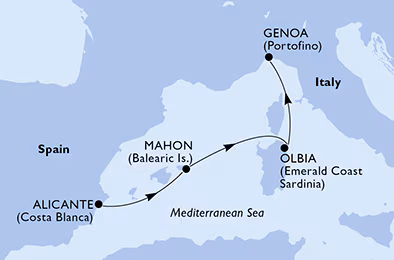 Itinerariu Croaziera Mediterana de Vest - MSC Cruises - MSC Orchestra - 3 nopti
