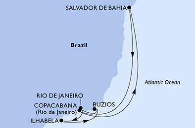Itinerariu Croaziera Revelion in Brazilia - MSC Cruises - MSC Orchestra - 8 nopti