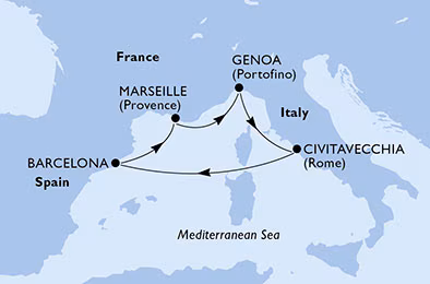 Itinerariu Croaziera Mediterana de Vest - MSC Cruises - MSC Poesia - 5 nopti