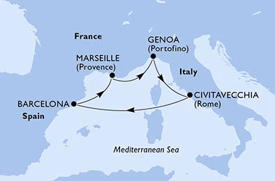 Itinerariu Croaziera Mediterana de Vest - MSC Cruises - MSC Poesia - 5 nopti