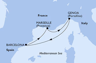 Itinerariu Croaziera Mediterana de Vest - MSC Cruises - MSC Poesia - 4 nopti