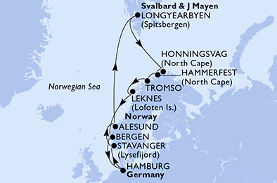 Itinerariu Croaziera Fiordurile Norvegiene & Capul Nord & Longyearbyen - MSC Cruises - MSC Preziosa - 14 nopti