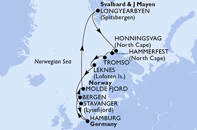 Itinerariu Croaziera Fiordurile Norvegiene & Capul Nord & Longyearbyen - MSC Cruises - MSC Preziosa - 14 nopti