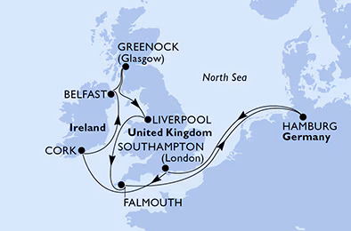 Itinerariu Croaziera Insulele Britanice - MSC Cruises - MSC Preziosa - 10 nopti