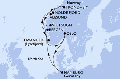 Itinerariu Croaziera Fiordurile Norvegiene - MSC Cruises - MSC Preziosa - 11 nopti