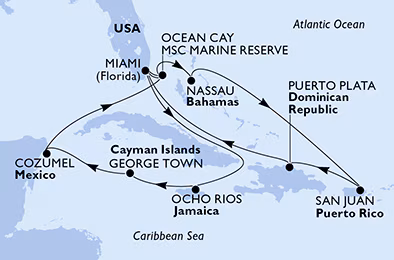 Itinerariu Croaziera Caraibe & Bahamas - MSC Cruises - MSC Seascape - 14 nopti