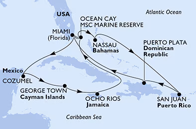 Itinerariu Croaziera Caraibe & Bahamas - MSC Cruises - MSC Seascape - 14 nopti
