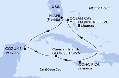 Itinerariu Croaziera Caraibe & Bahamas - MSC Cruises - MSC Seascape - 7 nopti