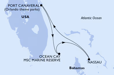 Itinerariu Croaziera Caraibe & Bahamas - MSC Cruises - MSC Seashore - 4 nopti